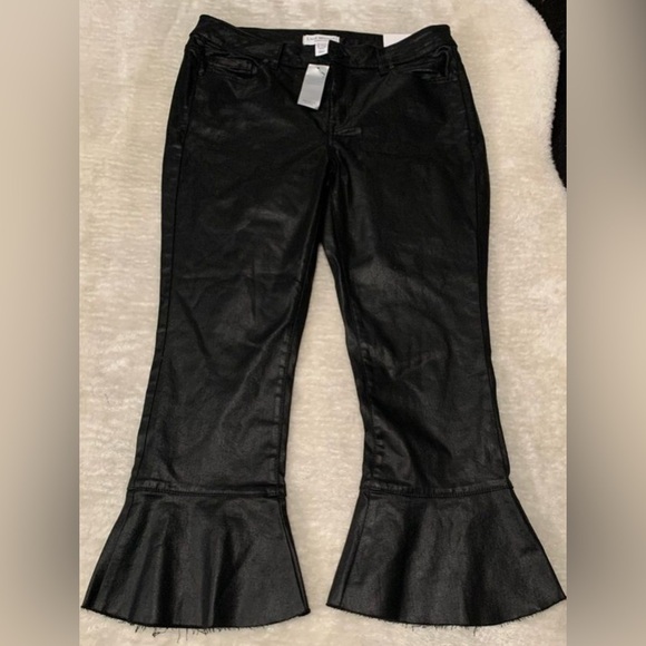 Lane Bryant Black Coated Ruffle Flare Hem Pants - 14R - Picture 1 of 4